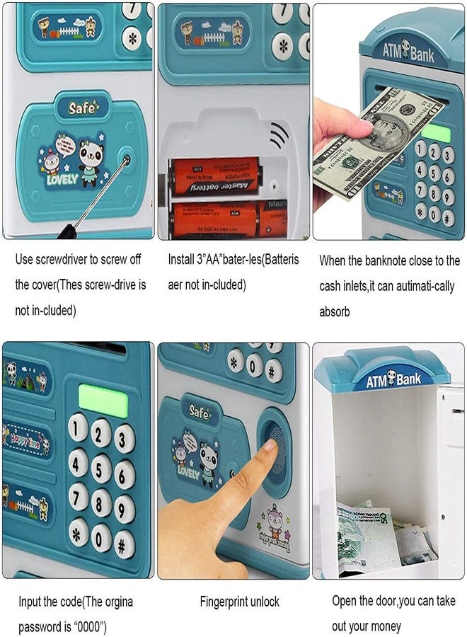 BAREPEPE Premium Piggy Bank For Kids Electronic Atm Money Bank With Password And Finger Sensor Lock (Blue, Modern) - Image 3